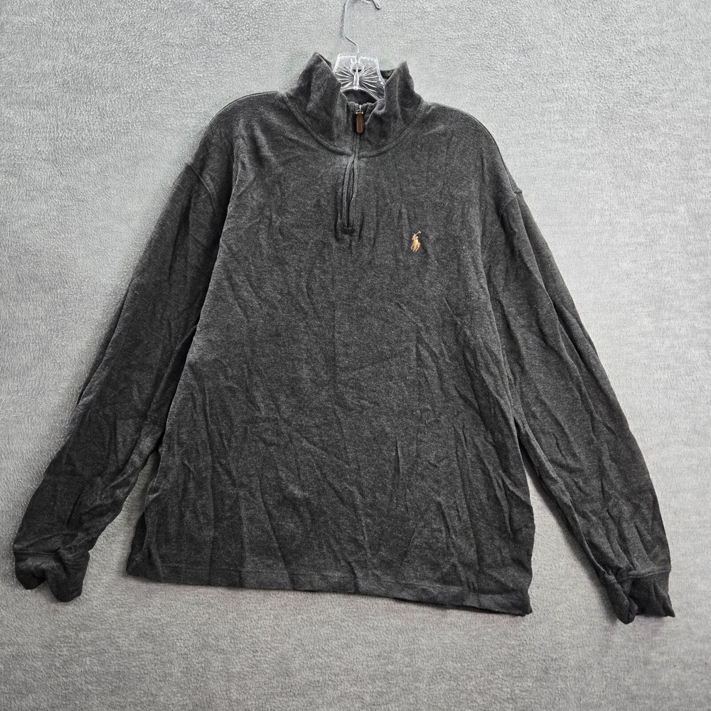 Polo Ralph Lauren‎ Men Sweater Large Gray Estate Rib 1/4 Zip Logo Sweater
